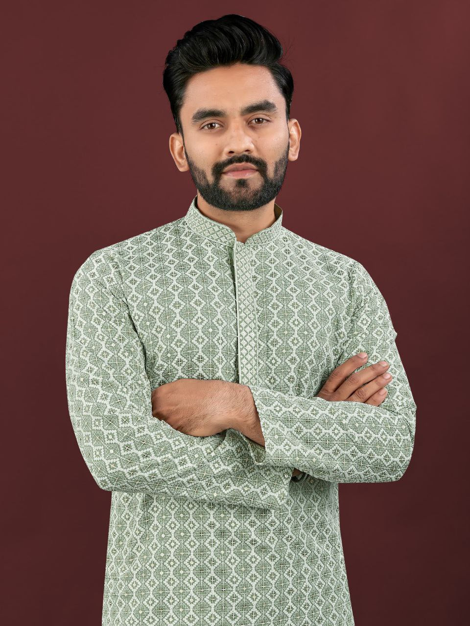 Men’s Lucknowi Chikankari Kurta Set with Pants – Festive & Wedding Ready