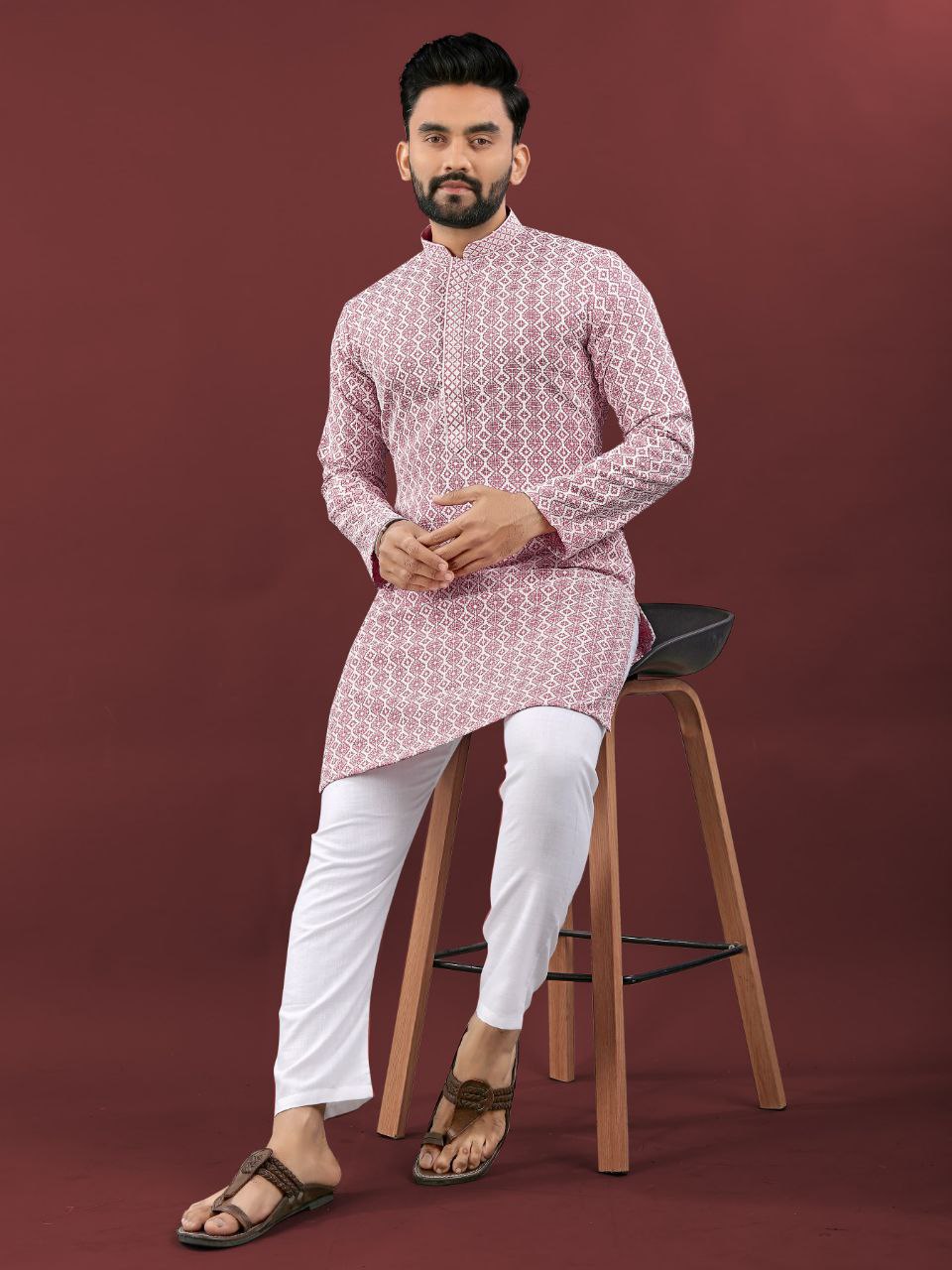 Men’s Lucknowi Chikankari Kurta Set with Pants – Festive & Wedding Ready