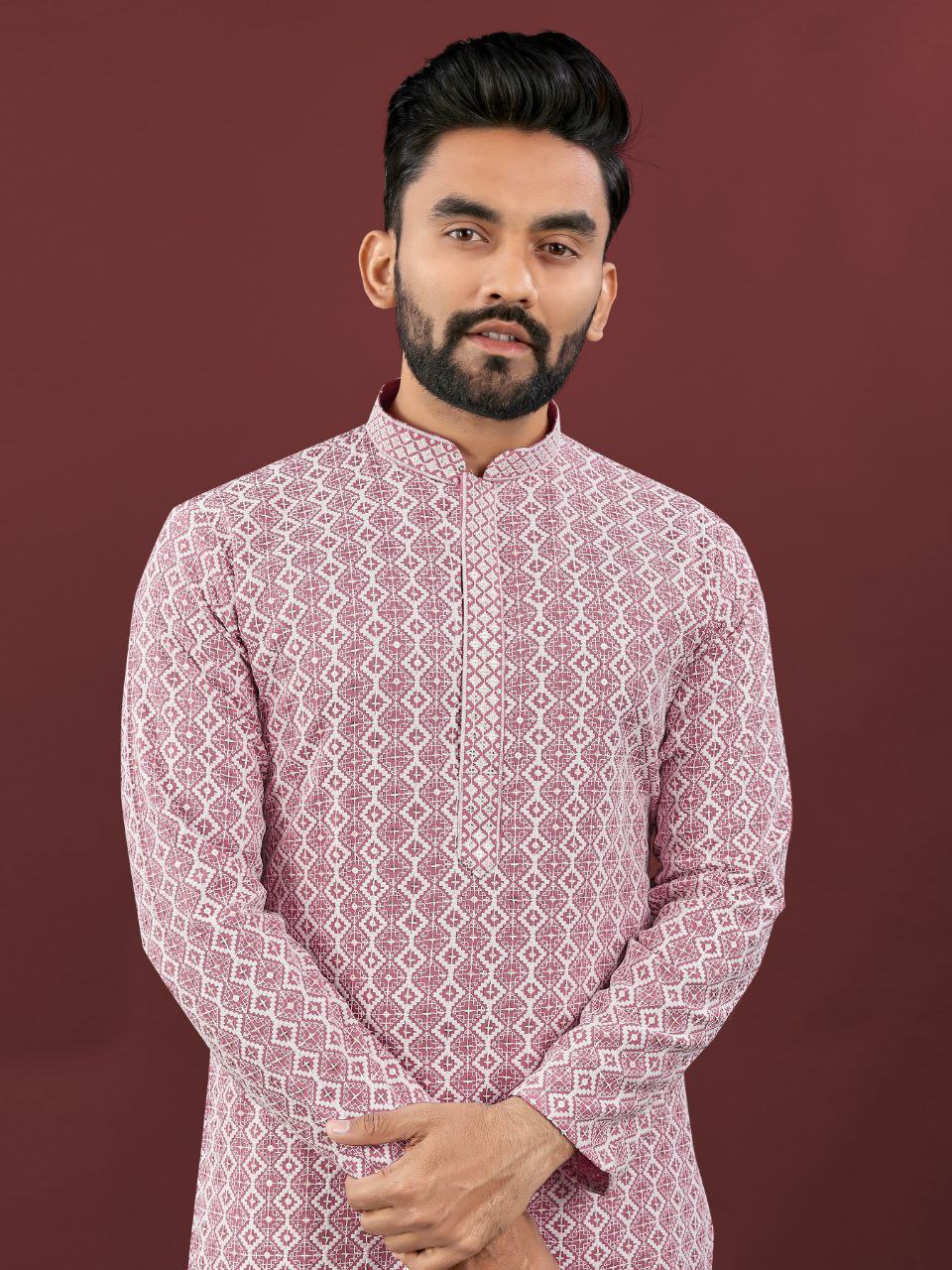 Men’s Lucknowi Chikankari Kurta Set with Pants – Festive & Wedding Ready