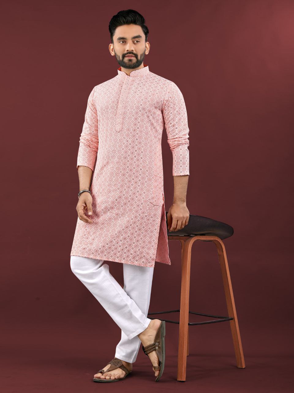 Men’s Lucknowi Chikankari Kurta Set with Pants – Festive & Wedding Ready