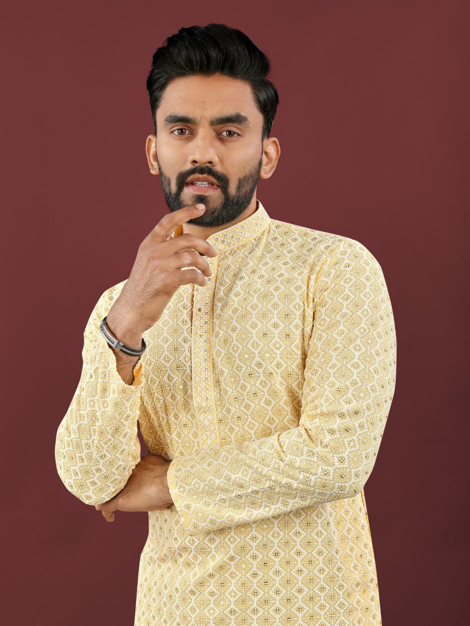 Men’s Lucknowi Chikankari Kurta Set with Pants – Festive & Wedding Ready