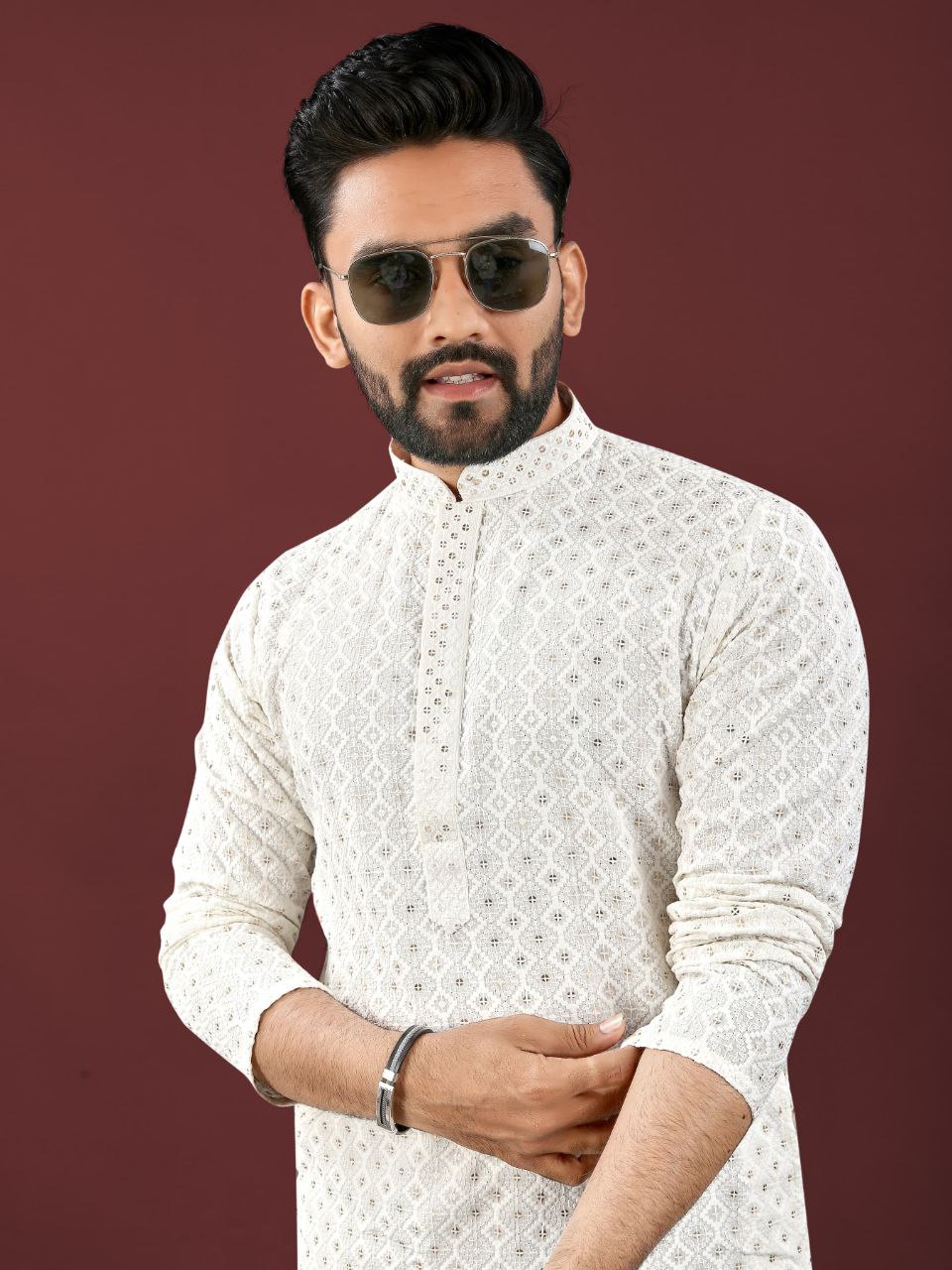 Men’s Lucknowi Chikankari Kurta Set with Pants – Festive & Wedding Ready