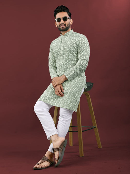 Men’s Lucknowi Chikankari Kurta Set with Pants – Festive & Wedding Ready
