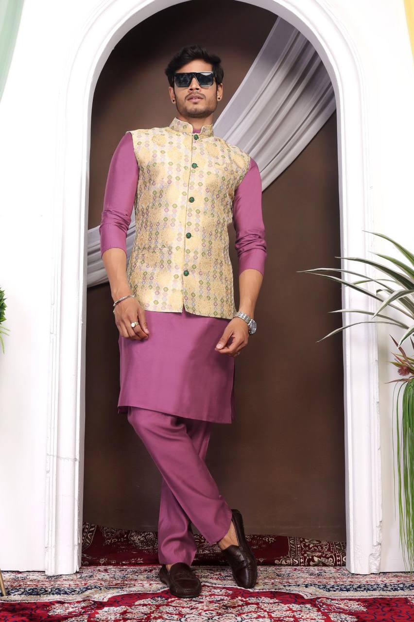Kurta & Pants Set with Nehru Jacket