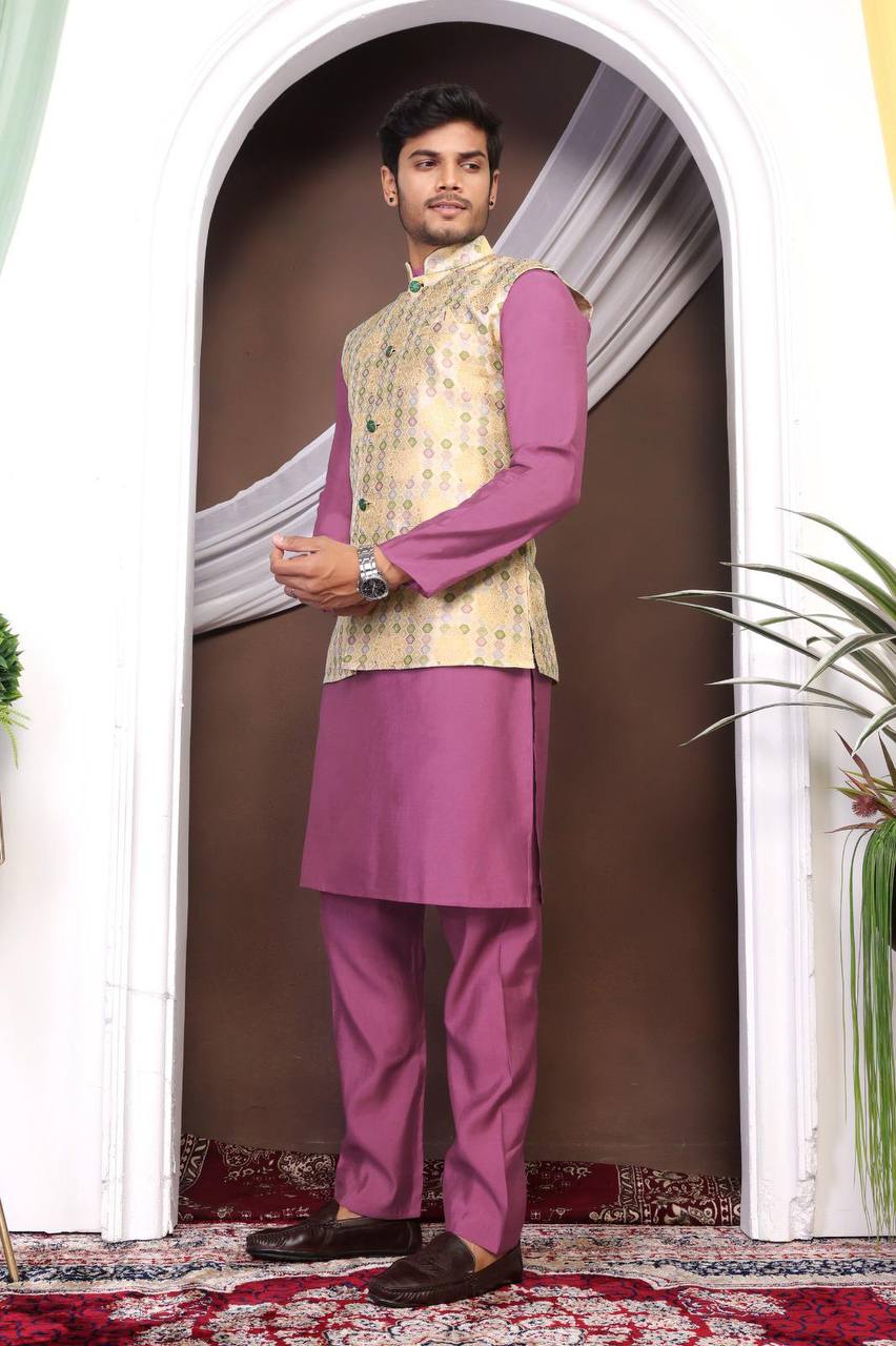 Kurta & Pants Set with Nehru Jacket