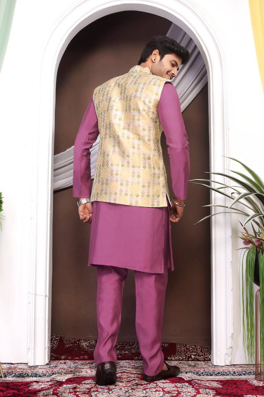 Kurta & Pants Set with Nehru Jacket