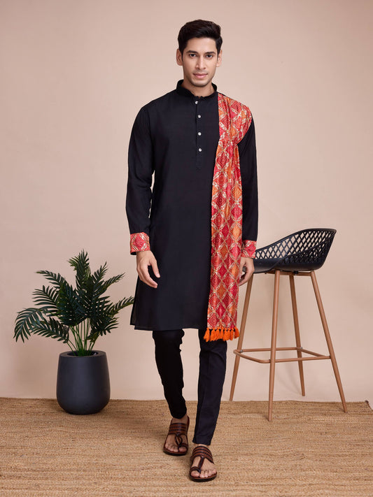 Men's Solid Kurta Set with Shawl