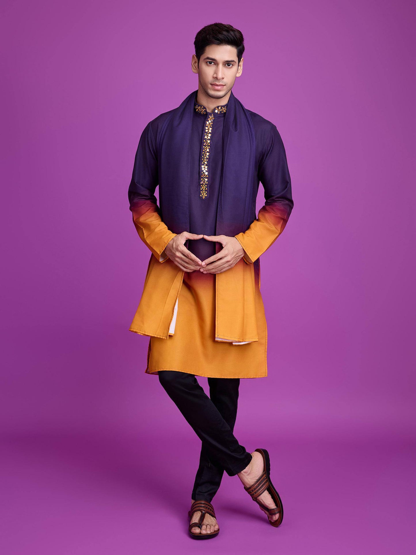Men’s Ombre Kurta Set with Mirror Work