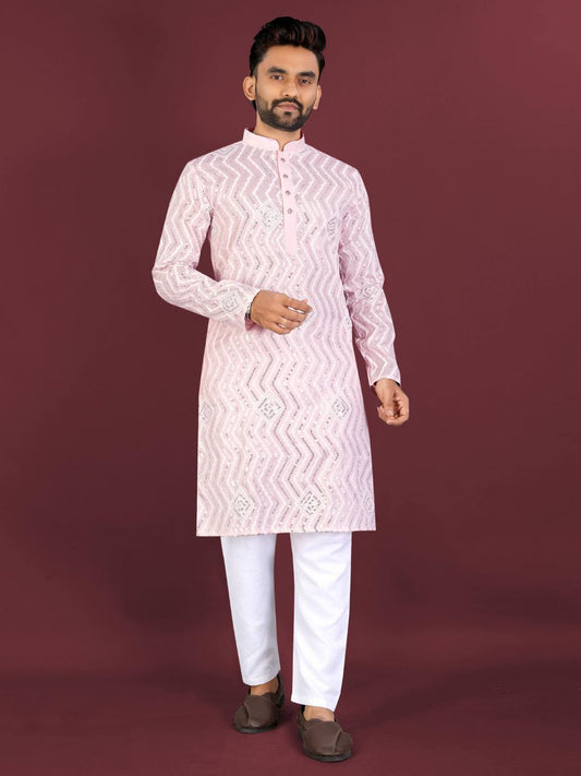 Chikankari Embroidered Kurta Set with Cross Pattern & Sequins