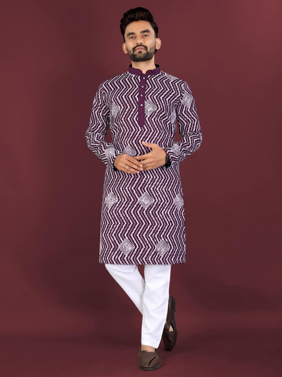 Chikankari Embroidered Kurta Set with Cross Pattern & Sequins