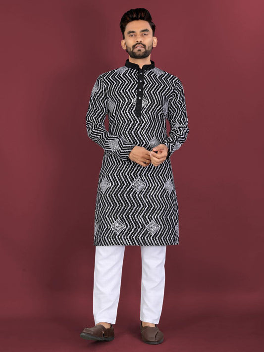 Chikankari Embroidered Kurta Set with Cross Pattern & Sequins
