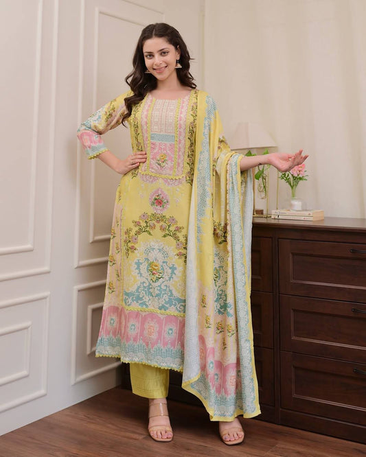 Pastel Yellow Kurti Set with Dupatta