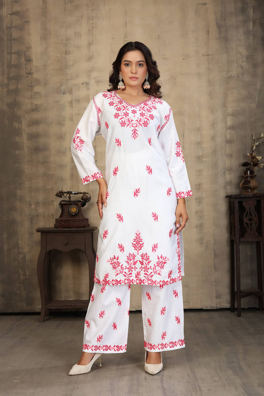 Chikankari Embroidered  Kurti & Pant Set