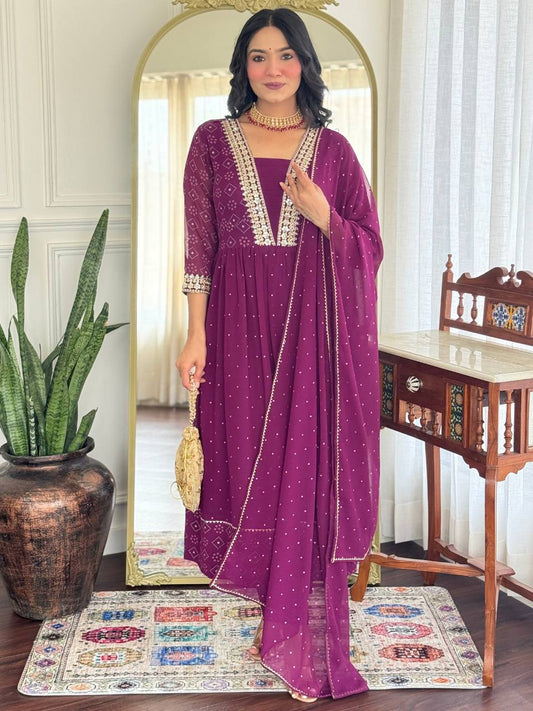 Purple Georgette Kurti Set with Dupatta