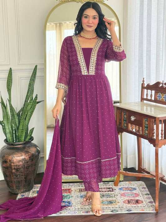 Purple Georgette Kurti Set with Dupatta