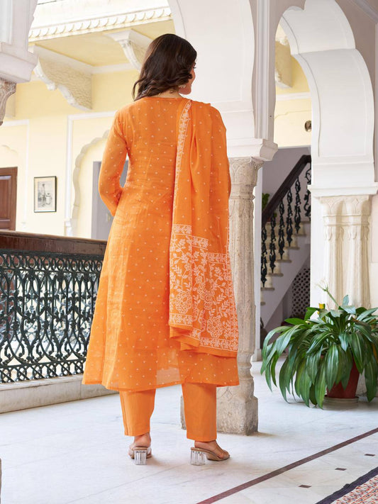 Embroidered Kurti Set with Dupatta - Orange | Olive