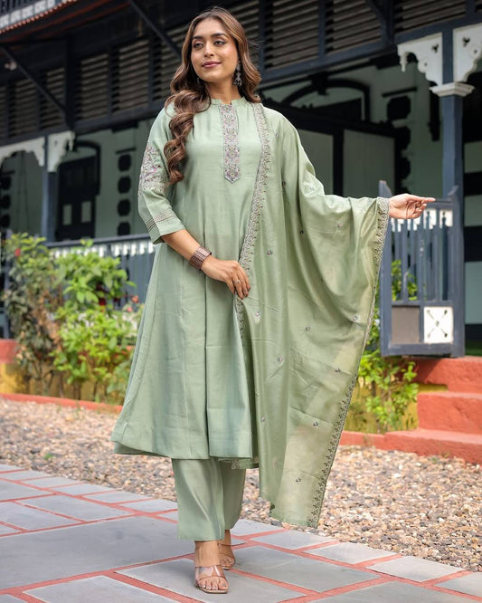 Pastel Green Anarkali Set with Dupatta
