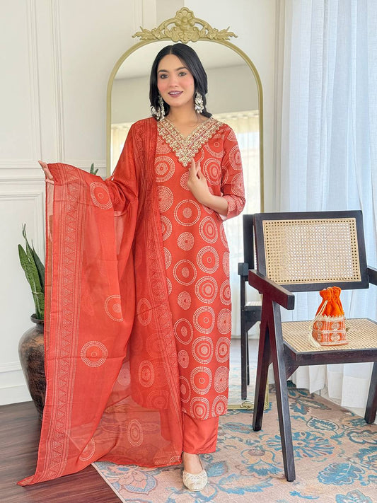 Embroidered Rayon Kurti Set with Dupatta
