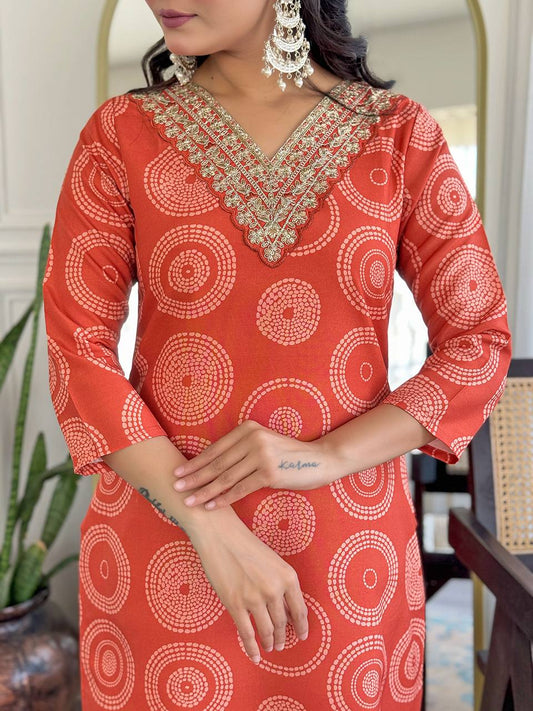 Embroidered Rayon Kurti Set with Dupatta