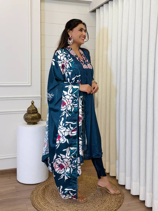 Elegant Chinnon Kurti  Set with Dupatta