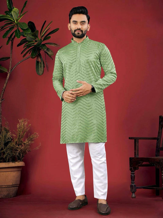 Chikankari Embroidered Men Kurta Set