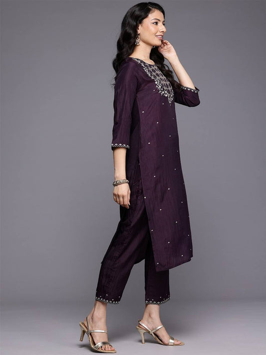 Purple Embroidered Kurti Set with Matching Dupatta 💜