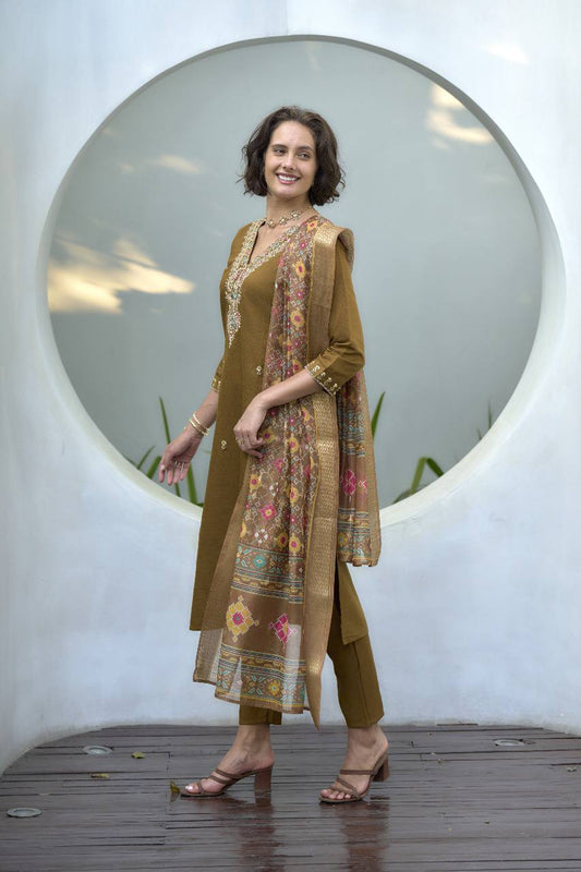 Embroidered Kurti Set with Chanderi Butti Dupatta
