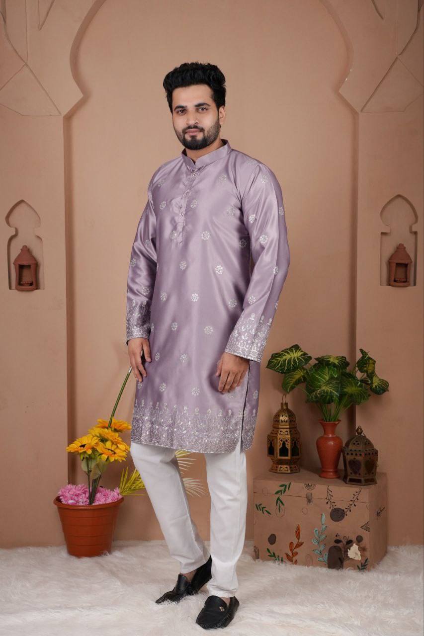 Festive Embroidered Men’s Silk  Kurta