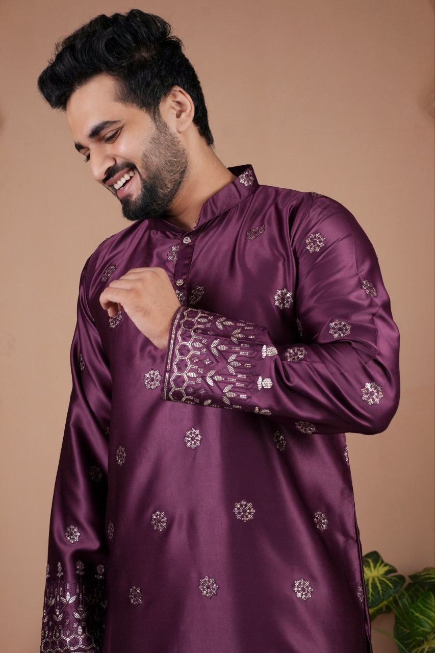 Festive Embroidered Men’s Silk  Kurta
