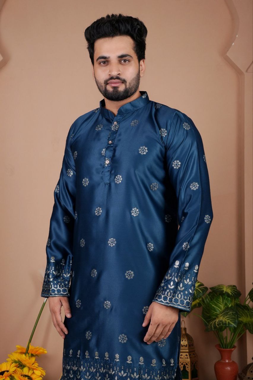 Festive Embroidered Men’s Silk  Kurta
