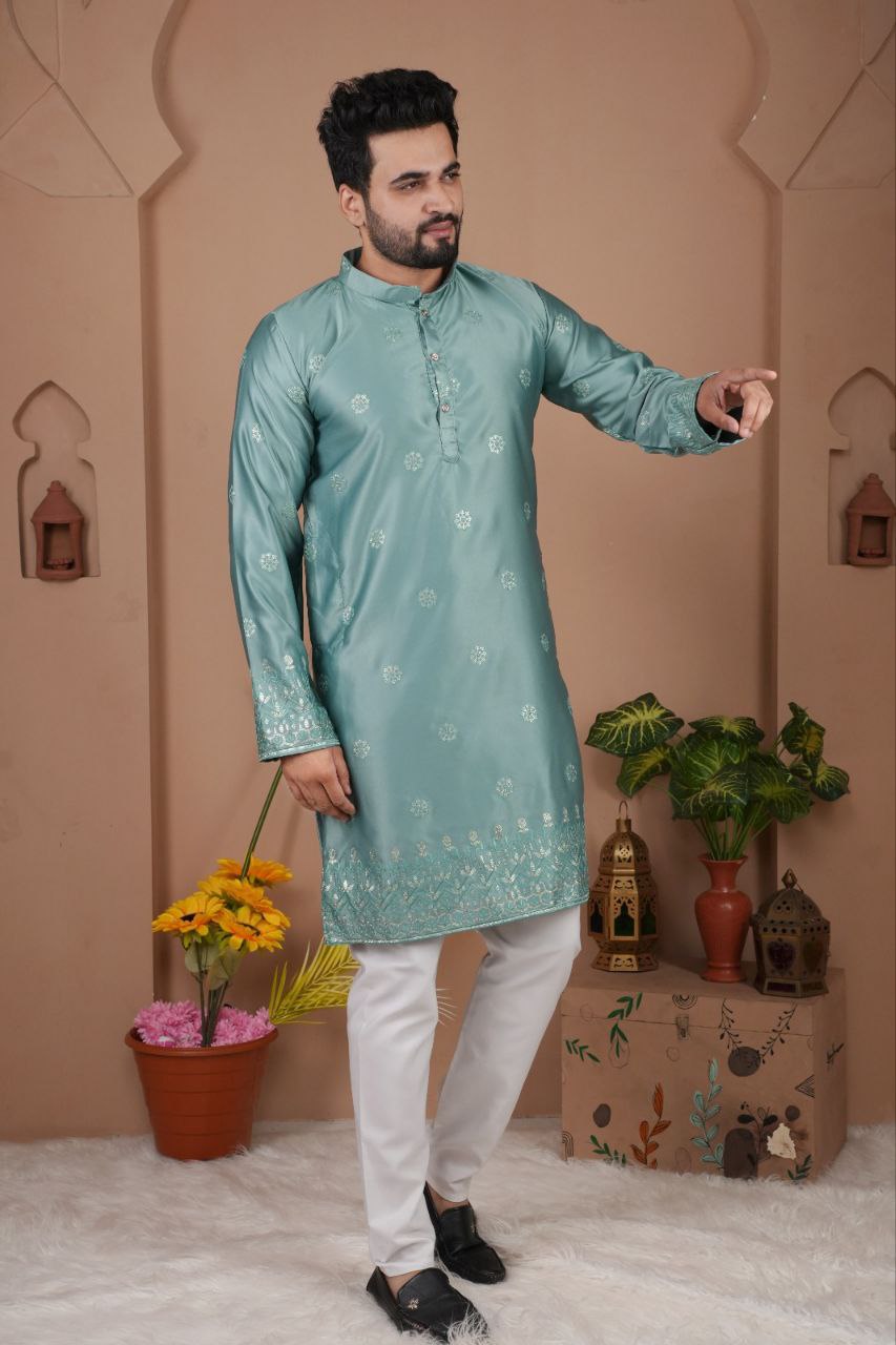 Festive Embroidered Men’s Silk  Kurta