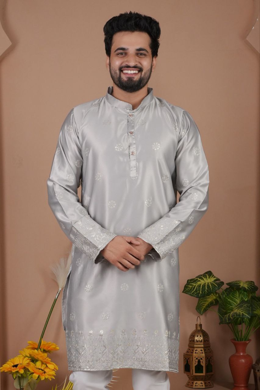 Festive Embroidered Men’s Silk  Kurta