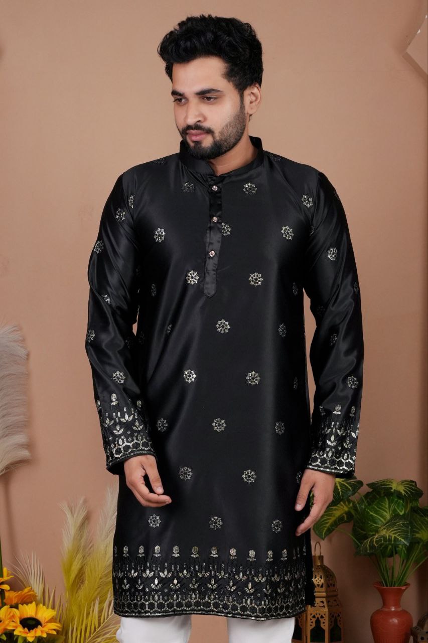 Festive Embroidered Men’s Silk  Kurta