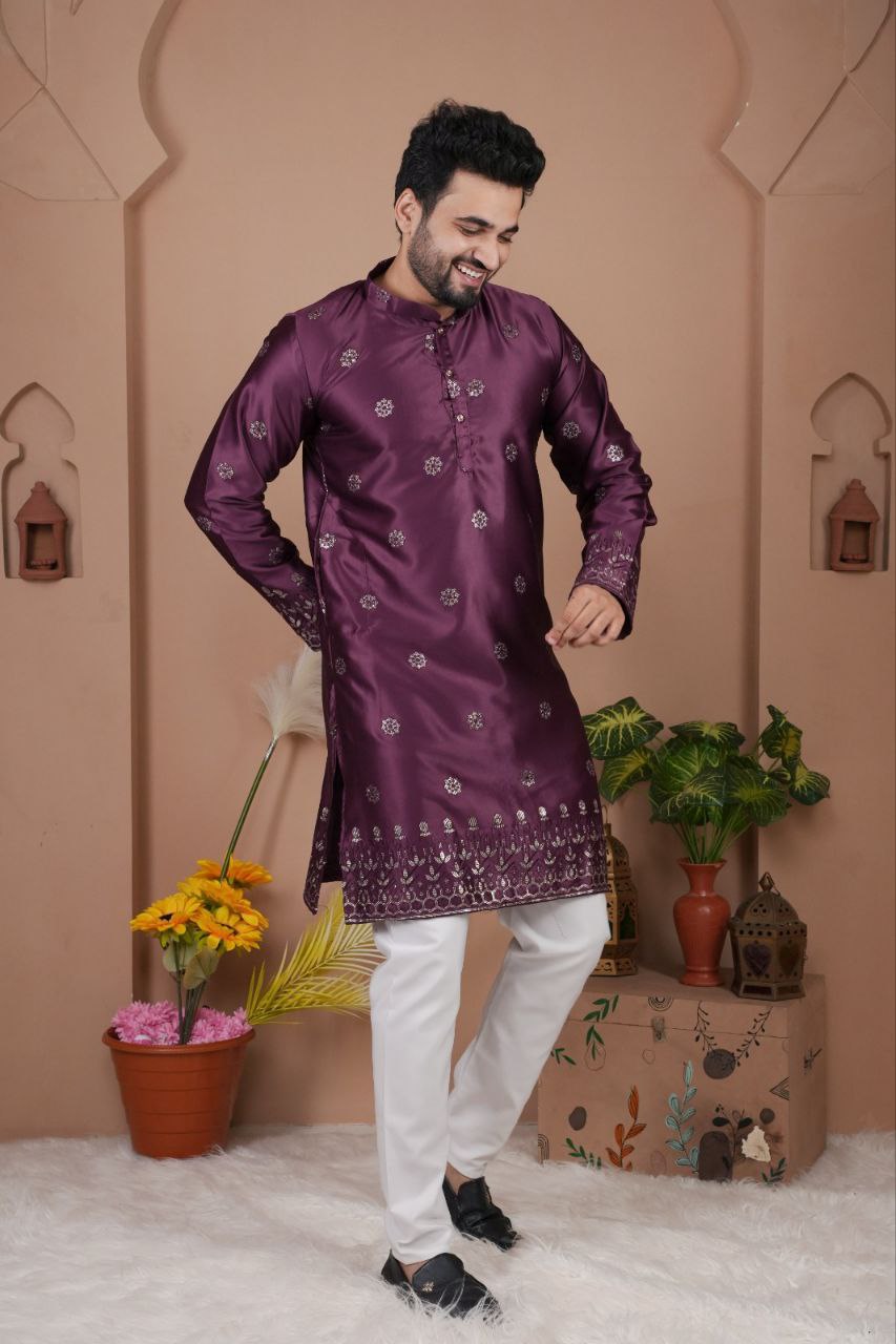 Festive Embroidered Men’s Silk  Kurta