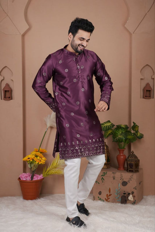 Festive Embroidered Men’s Silk  Kurta