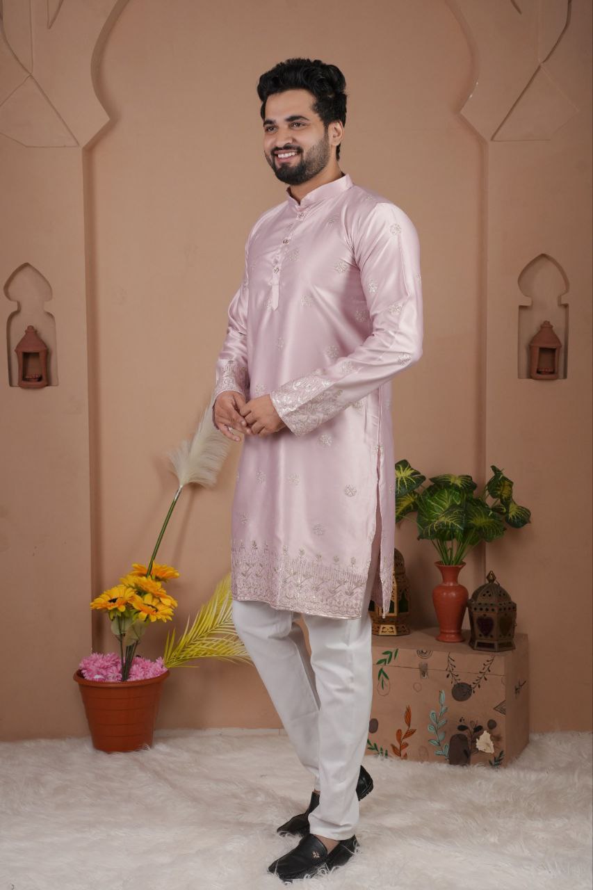 Festive Embroidered Men’s Silk  Kurta