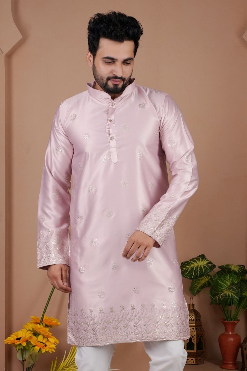 Festive Embroidered Men’s Silk  Kurta
