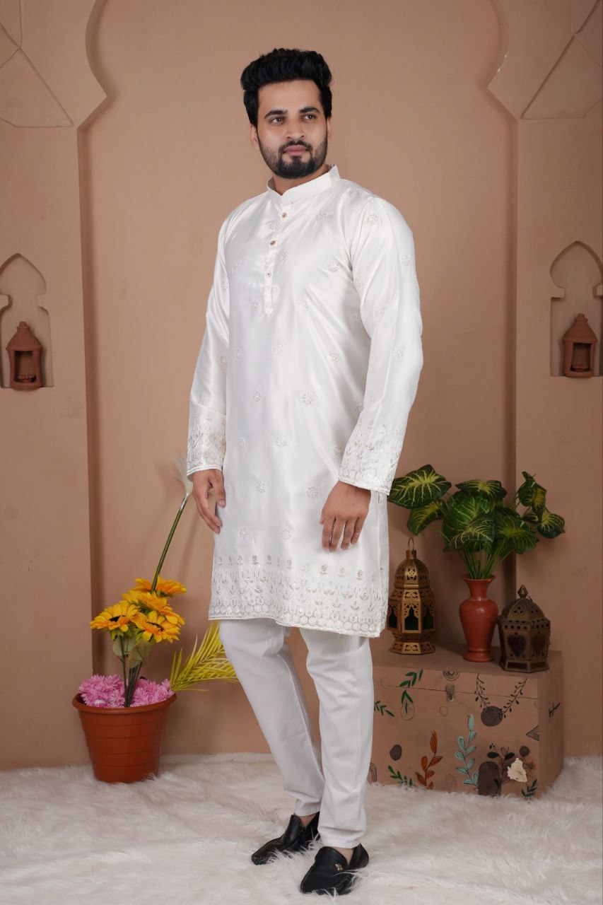 Festive Embroidered Men’s Silk  Kurta