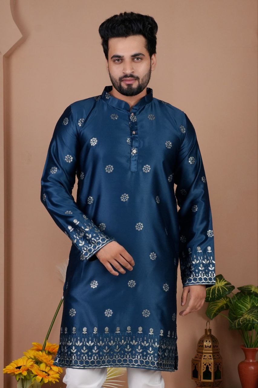Festive Embroidered Men’s Silk  Kurta