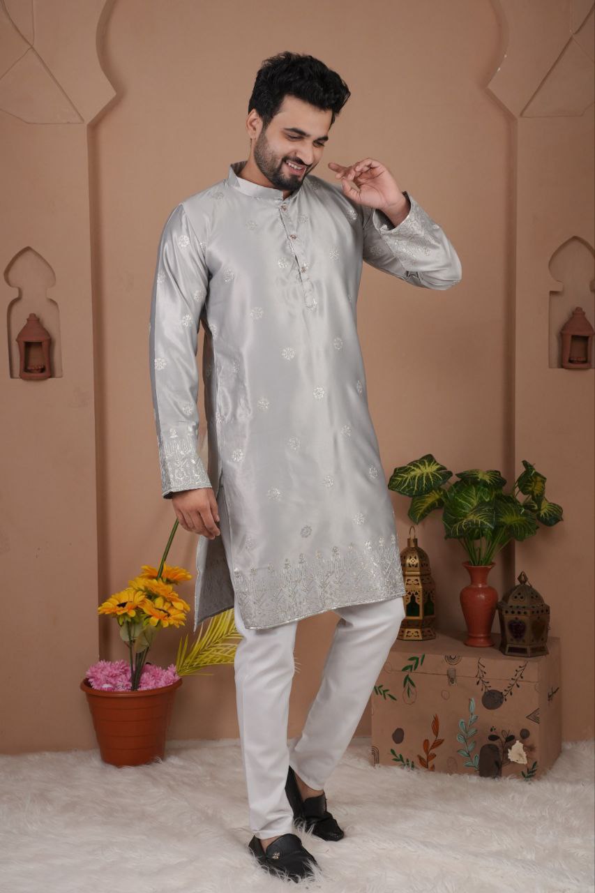 Festive Embroidered Men’s Silk  Kurta