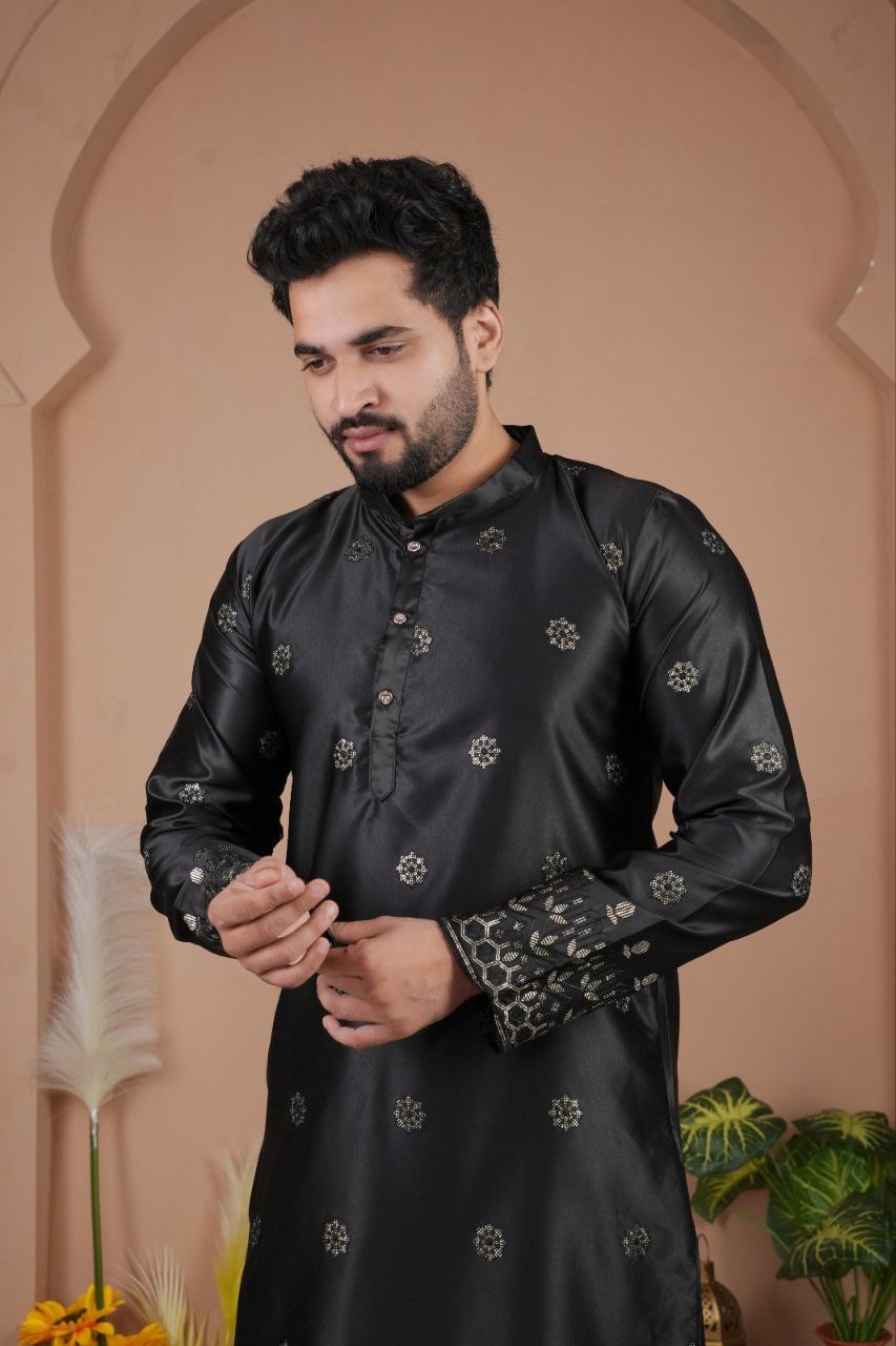 Festive Embroidered Men’s Silk  Kurta