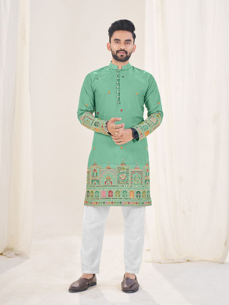 Men’s Heavy Georgette Silk Embroidered Kurta