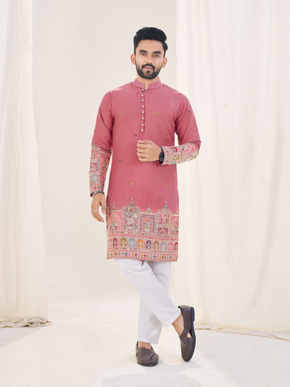 Men’s Heavy Georgette Silk Embroidered Kurta