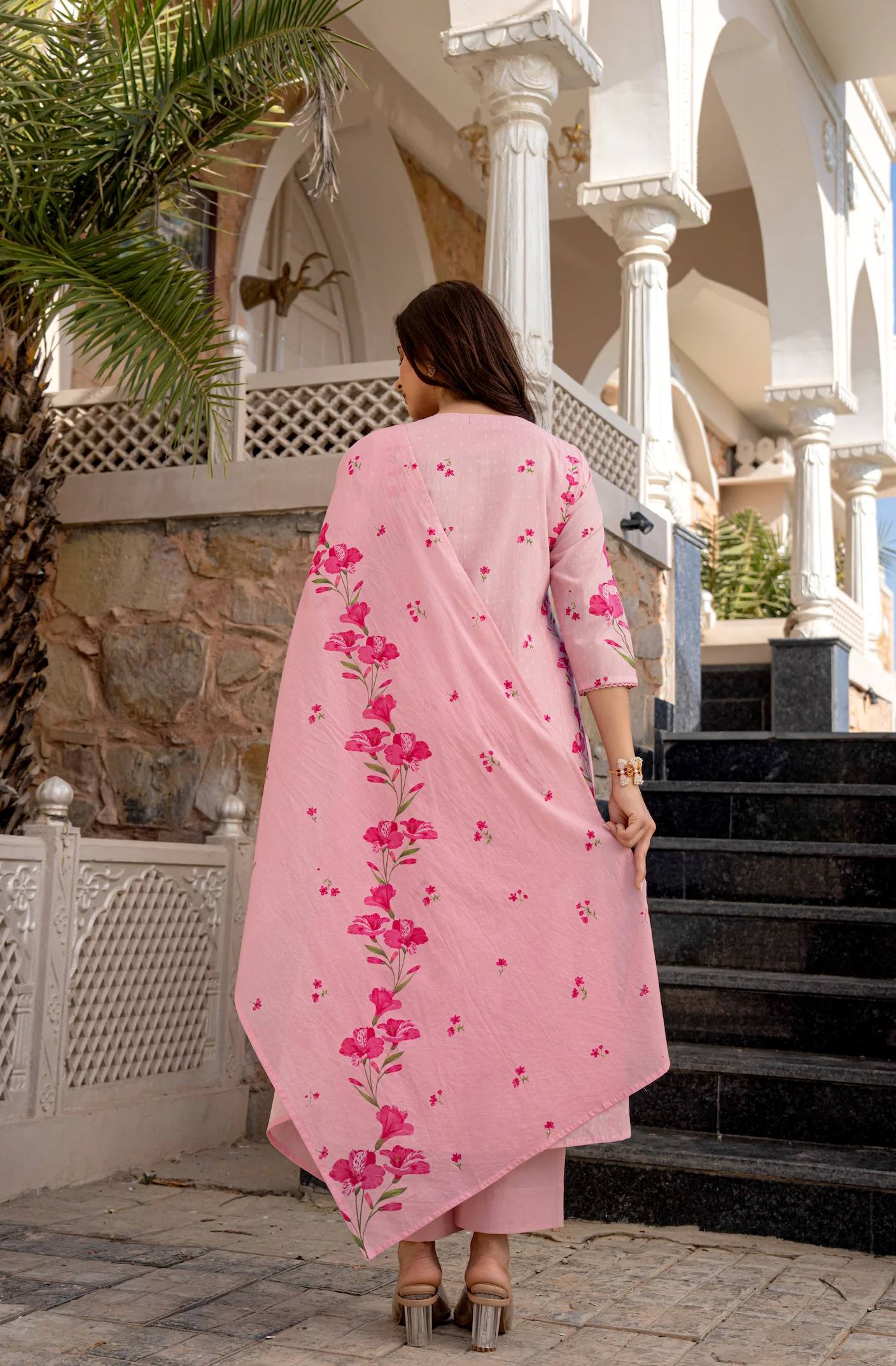 Pink Printed Kurti Pants Set