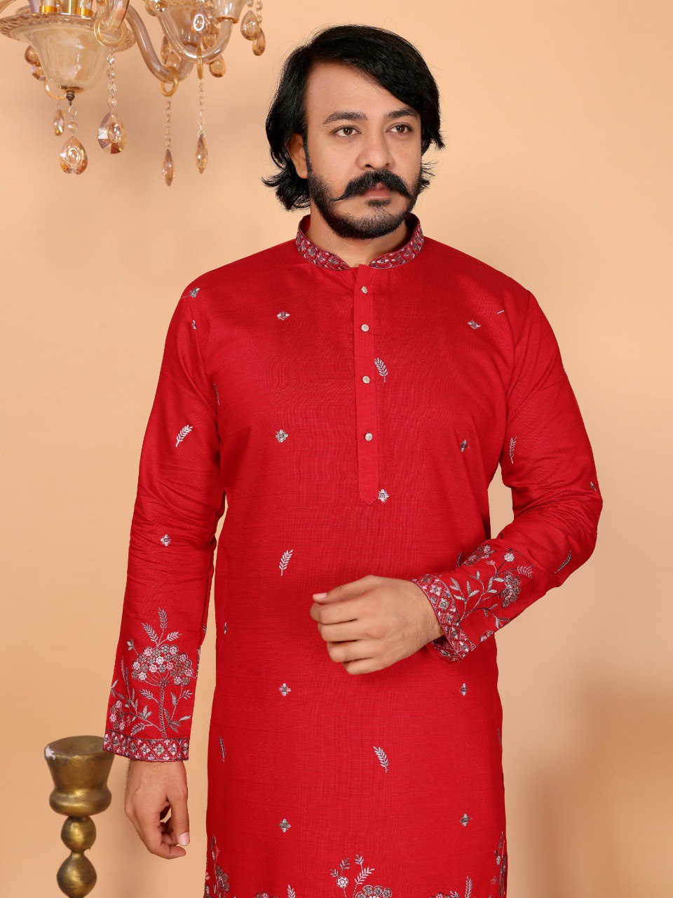 Men Linen Cotton Kurta with Pants Set