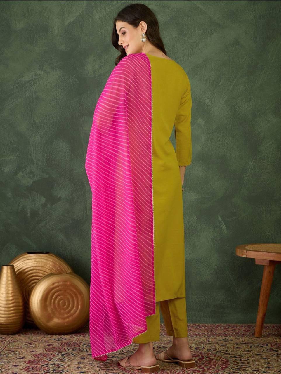 Green Embroidered Rayon Straight Kurta Set with Georgette Dupatta