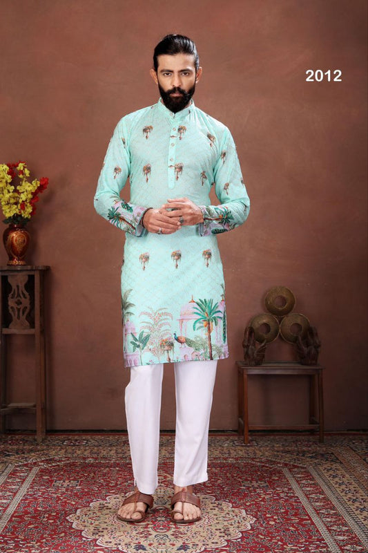 Men’s Kurta with Digital Print and Embroidery Work – Festive Wear