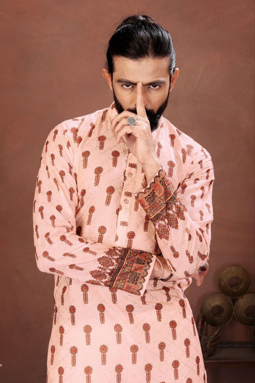 Men’s Kurta with Digital Print and Embroidery Work – Festive Wear