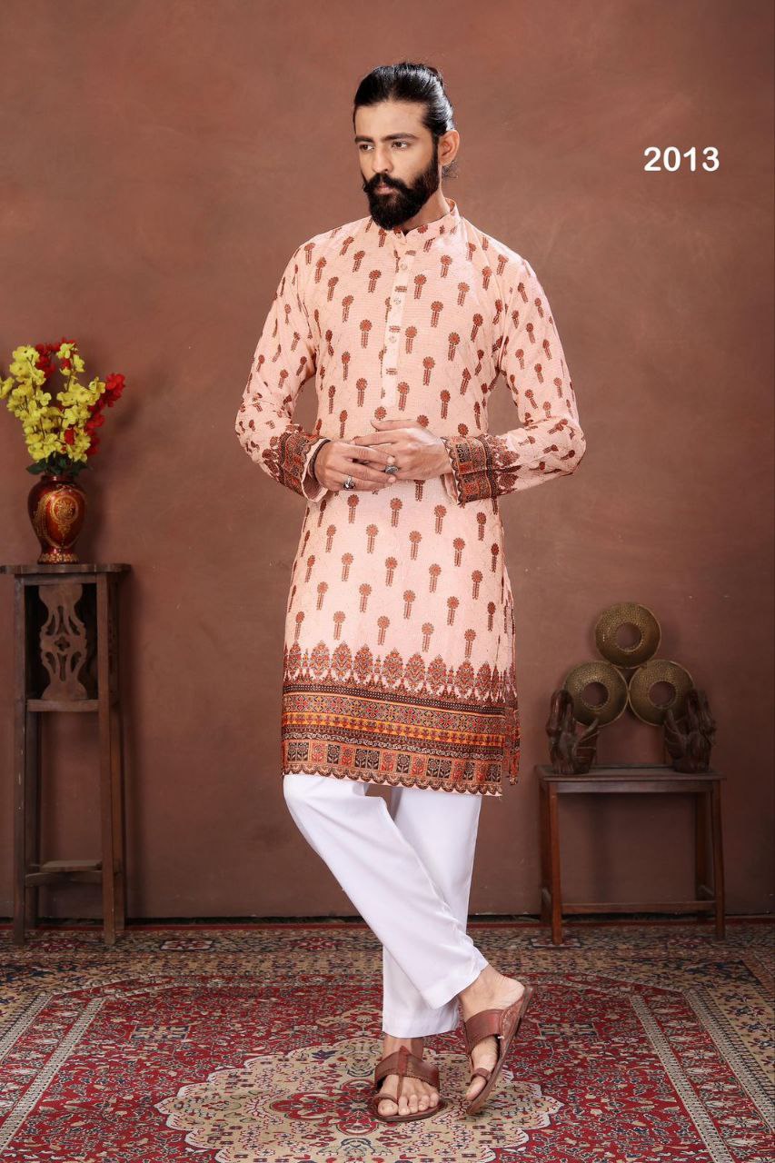 Men’s Kurta with Digital Print and Embroidery Work – Festive Wear