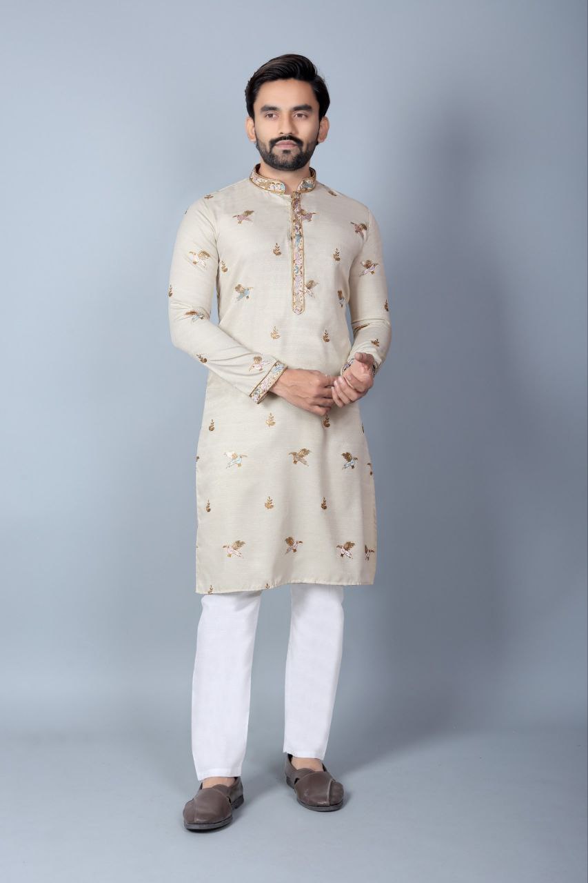 Men Khadi Silk Kurta Pants Set